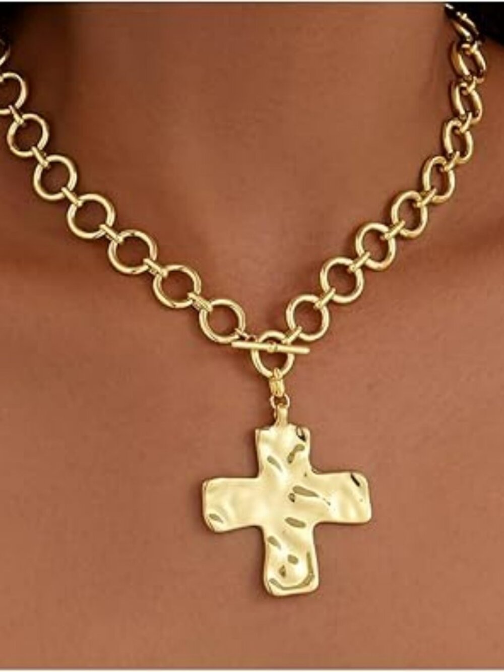 NEW Cross Necklace 14K Gold Plated Cross Choker Jewelry Chunky Trend Standout